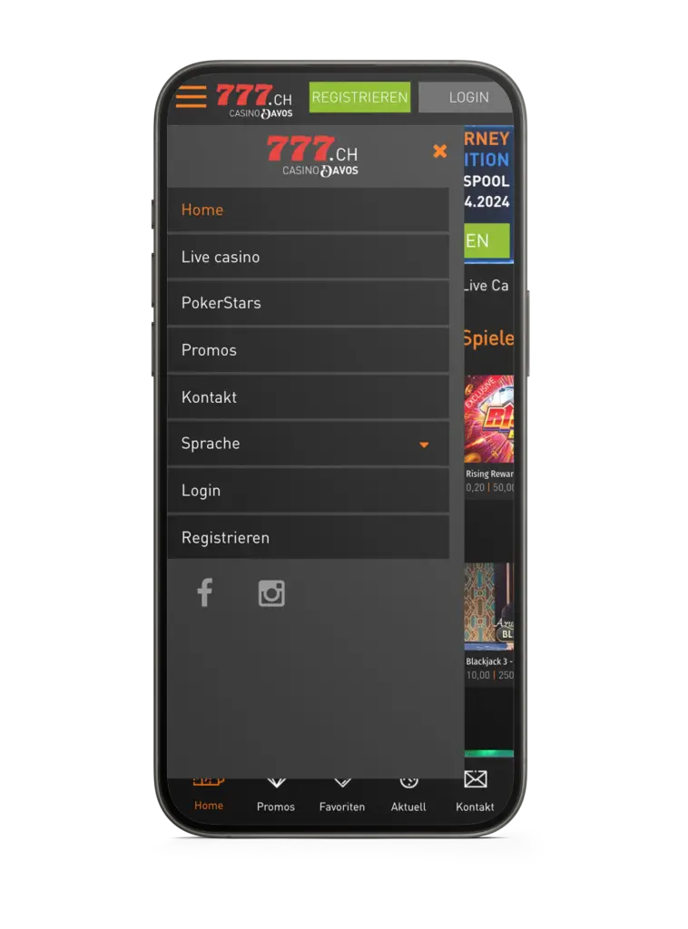 777 Casino mobile Schnittstelle
